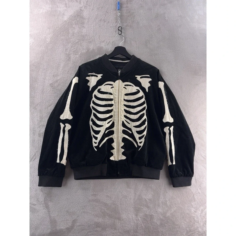 John's By Johnny Skeleton Souvenir Jacket Mens Size Small Black Reversible